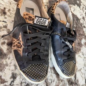 Golden Goose Black and Leopard Print Sneakers